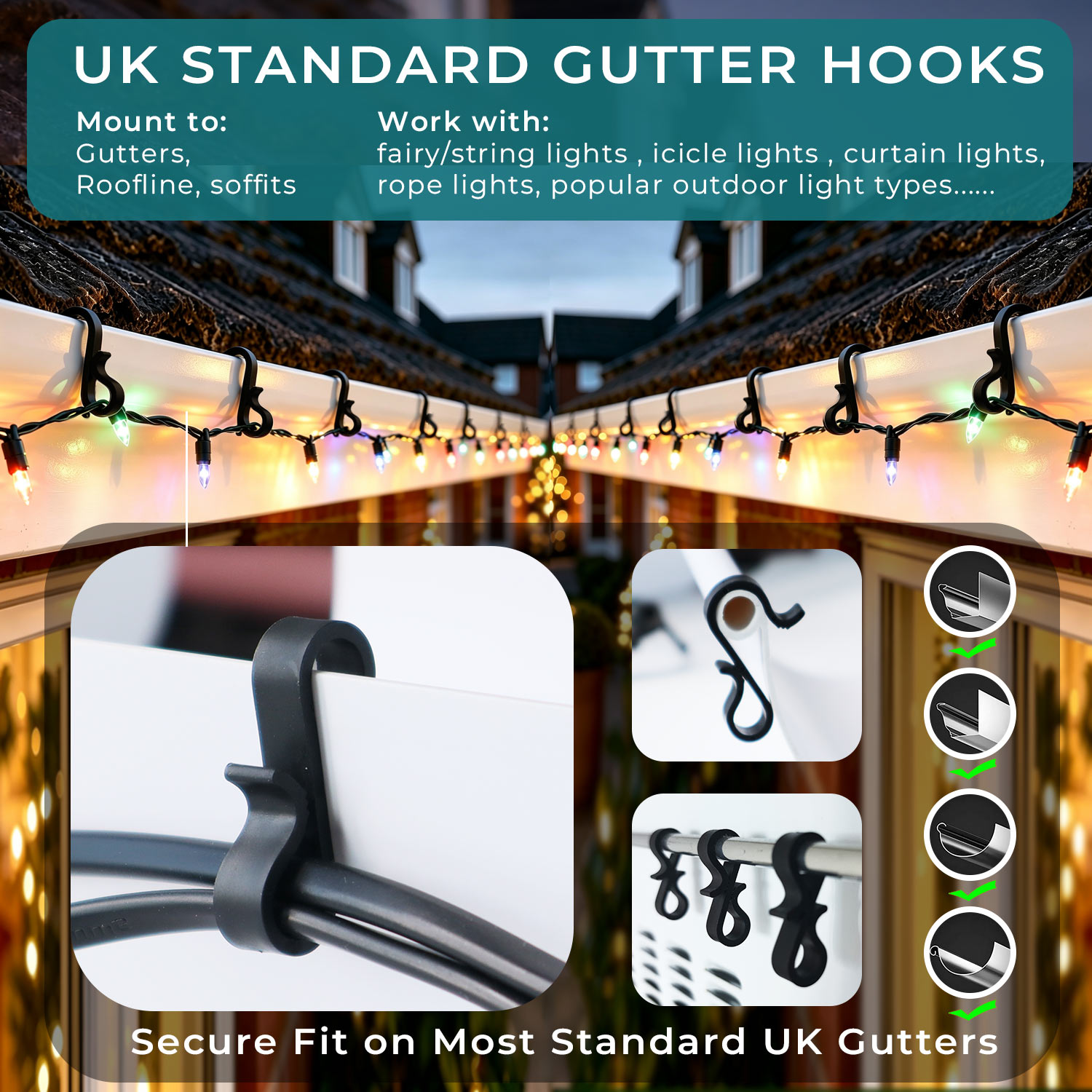 Black Gutter Hooks-Easy Fit image 3